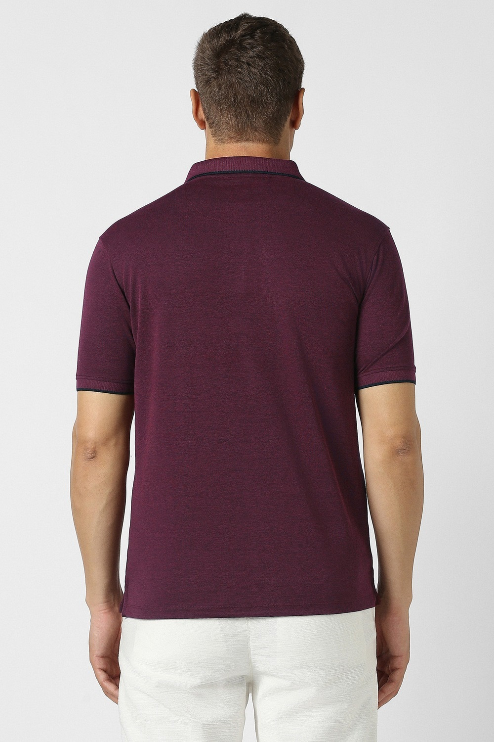 Image of PETER ENGLAND Solid Men Polo Neck Maroon T-Shirt