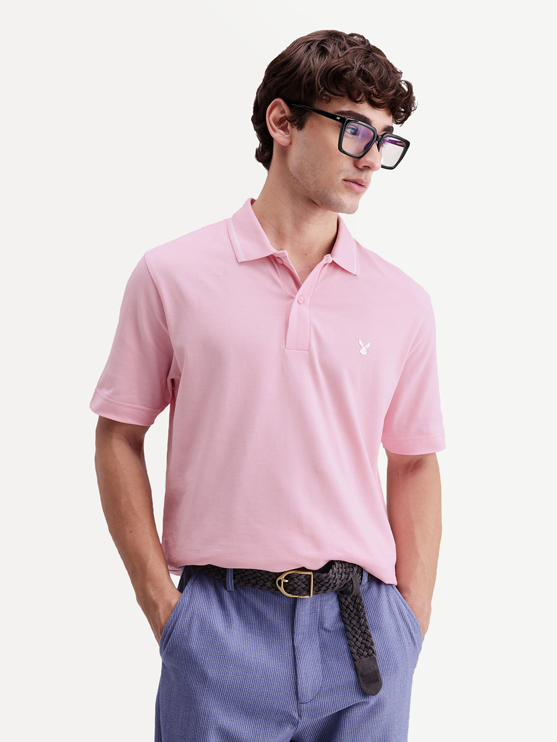 Image of RARE RABBIT Solid Men Polo Neck Pink T-Shirt