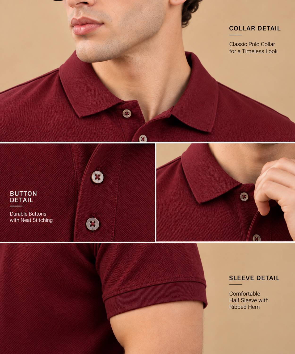 Roadster Solid Men Polo Neck Maroon T-Shirt - Image 4