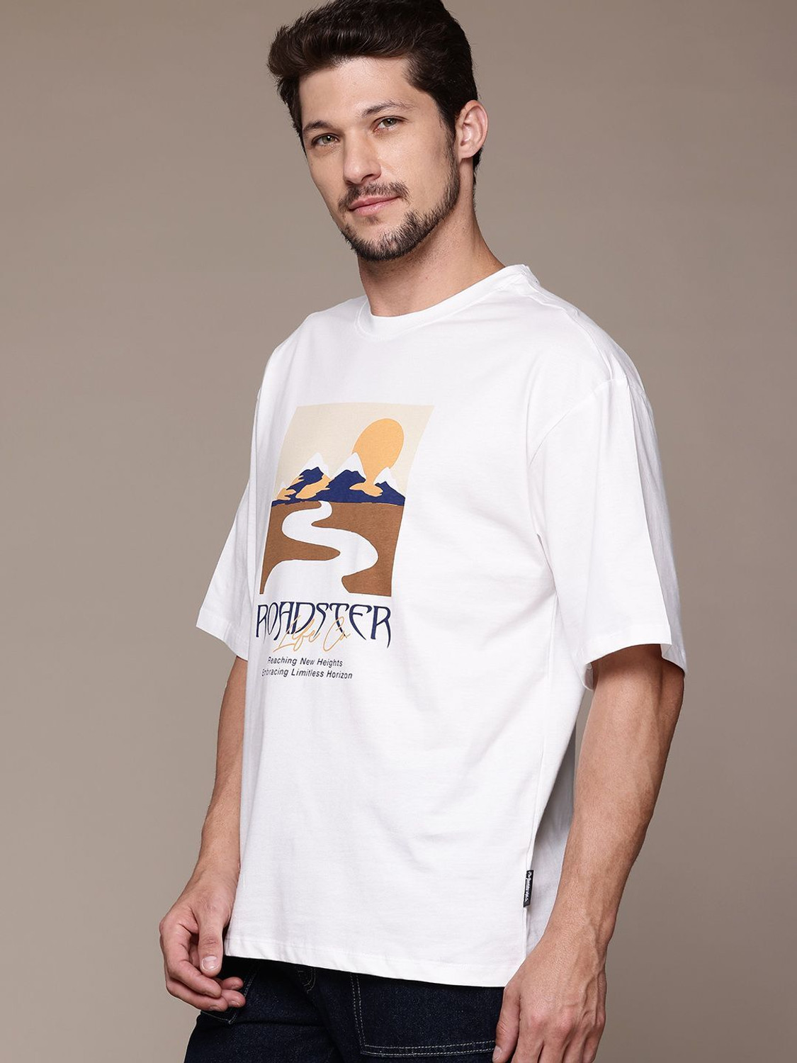 Image of Roadster Printed Men Round Neck White T-Shirt