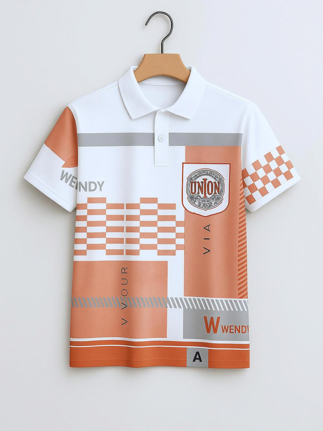 Image of Try This Printed Men Polo Neck White, Orange T-Shirt