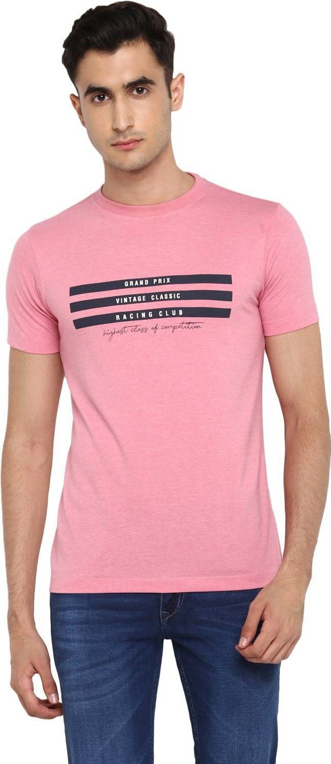 CANTABIL Printed Men Round Neck Pink T-Shirt