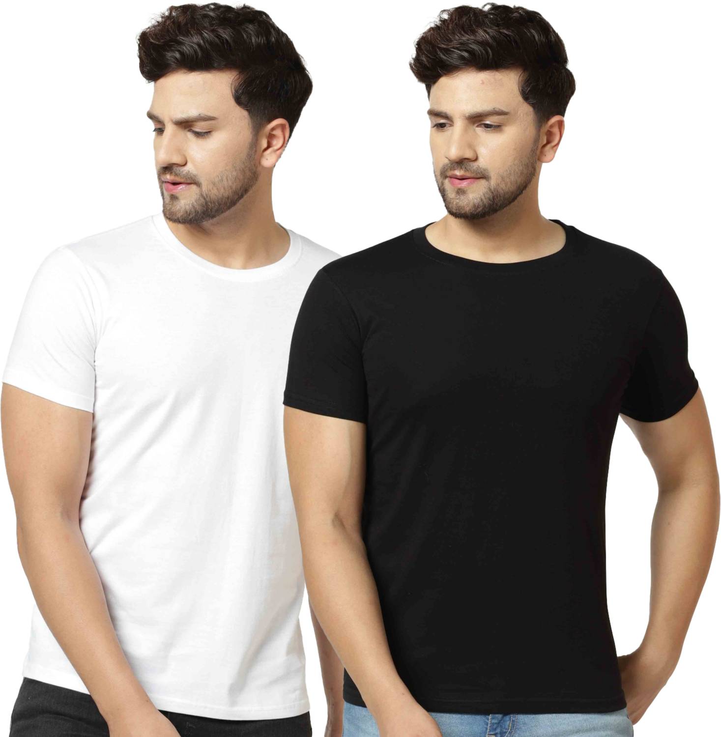 London Hills Pack of 2 Men Solid Round Neck Cotton Blend Black, W