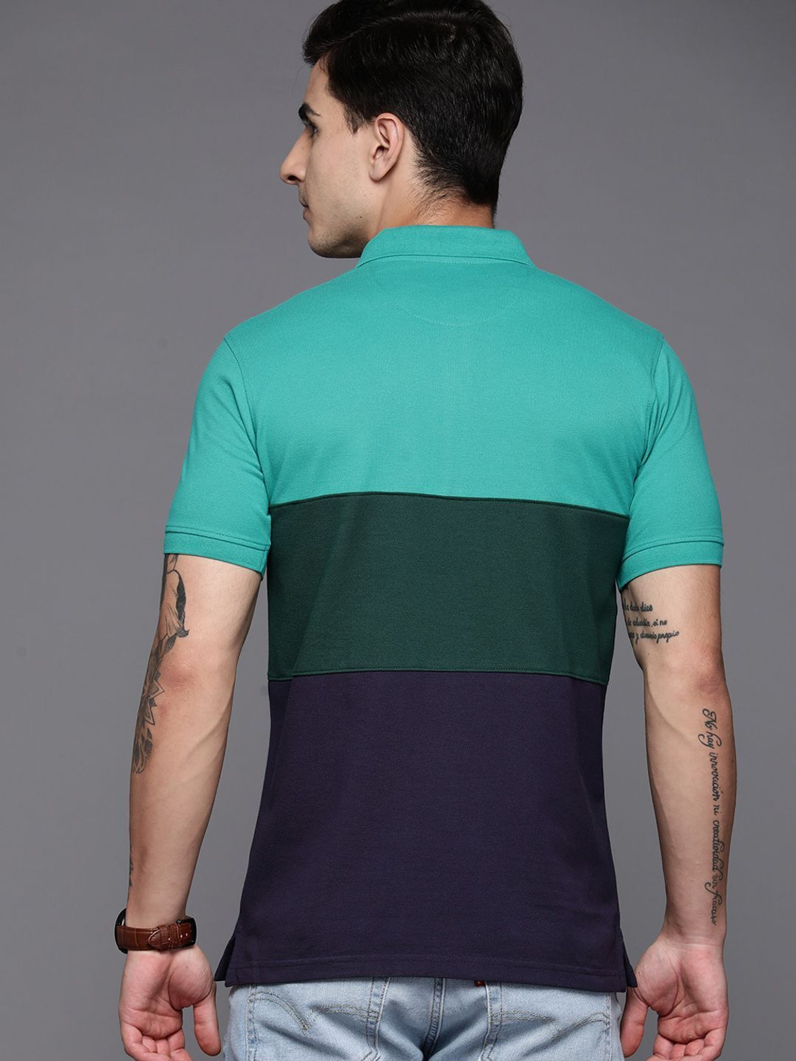 Image of Allen Solly Colorblock Men Polo Neck Green T-Shirt