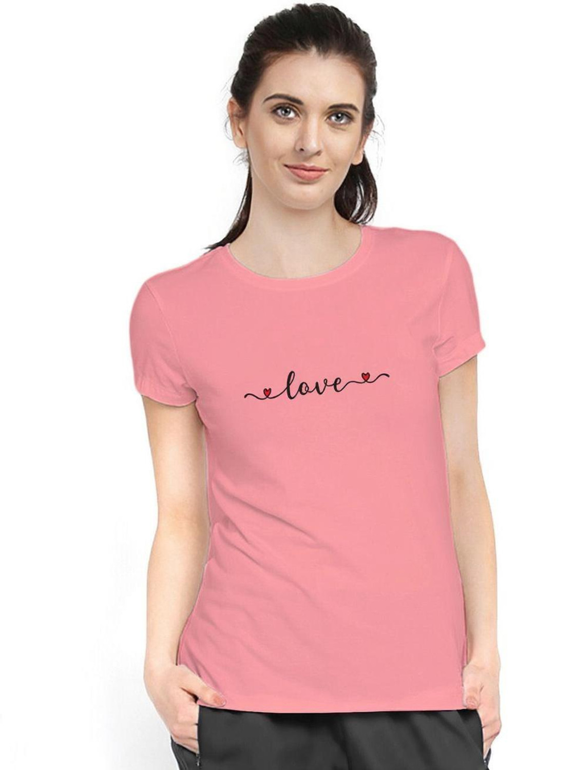 Image of Stylimo Typography Women Round Neck Pink T-Shirt