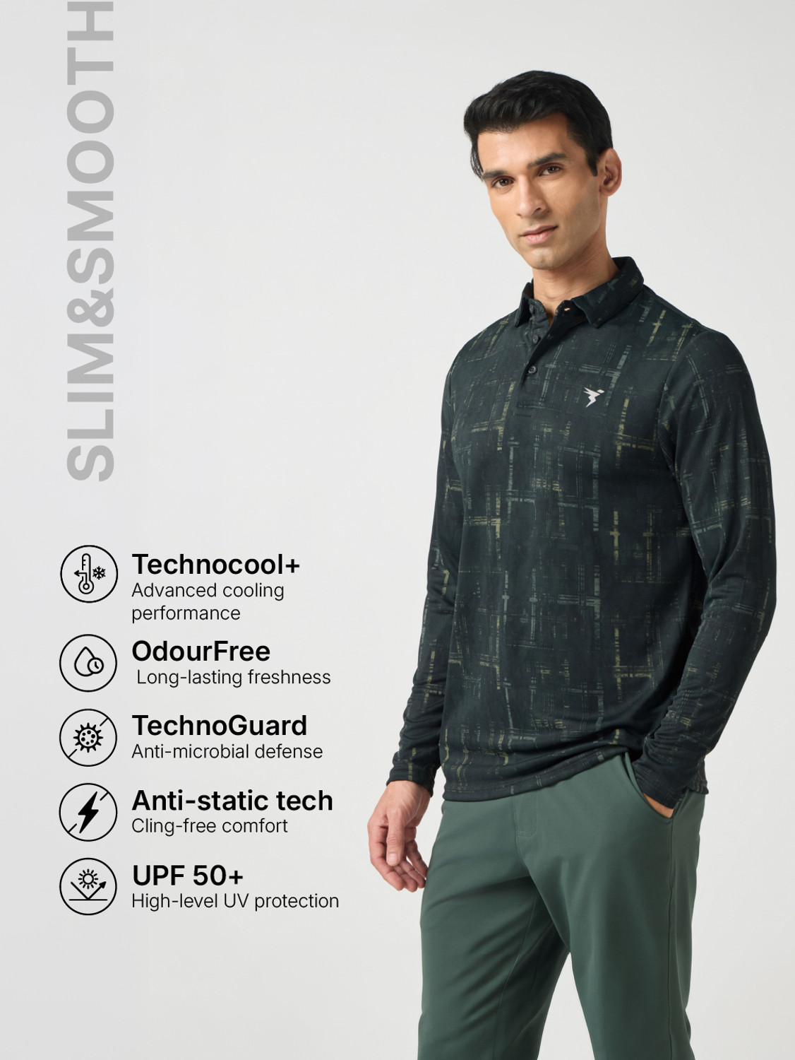 Image of TECHNOSPORT Abstract Men Polo Neck Grey T-Shirt