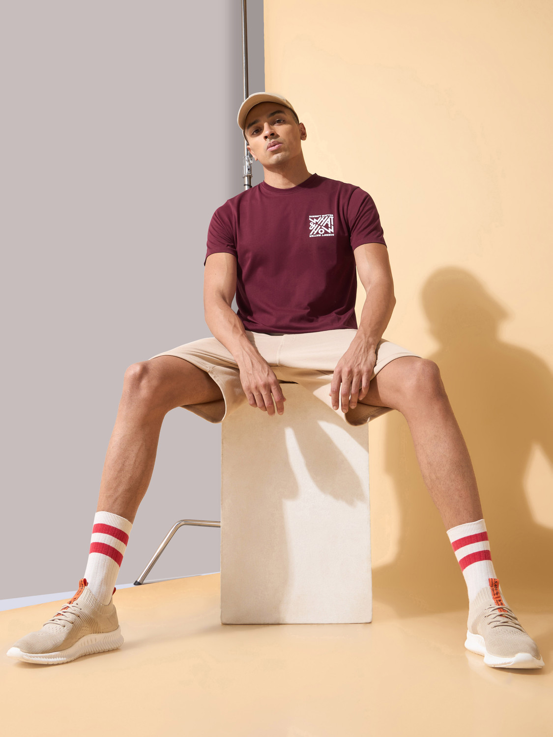 Image of Cult Men Printed Round Neck Polycotton Maroon T-Shirt