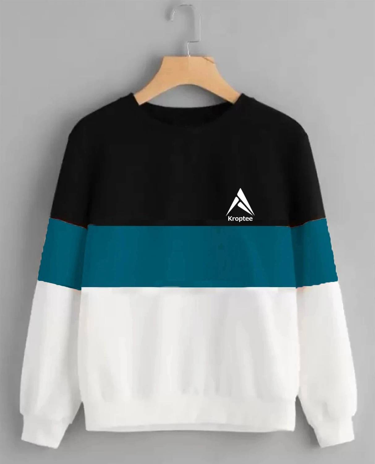 Kroptee Men Colorblock Round Neck Pure Cotton Blue T-Shirt