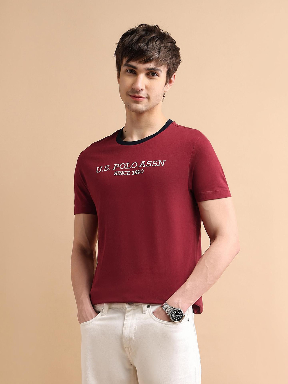 Image of U.S. POLO ASSN. Typography Men Round Neck Red T-Shirt