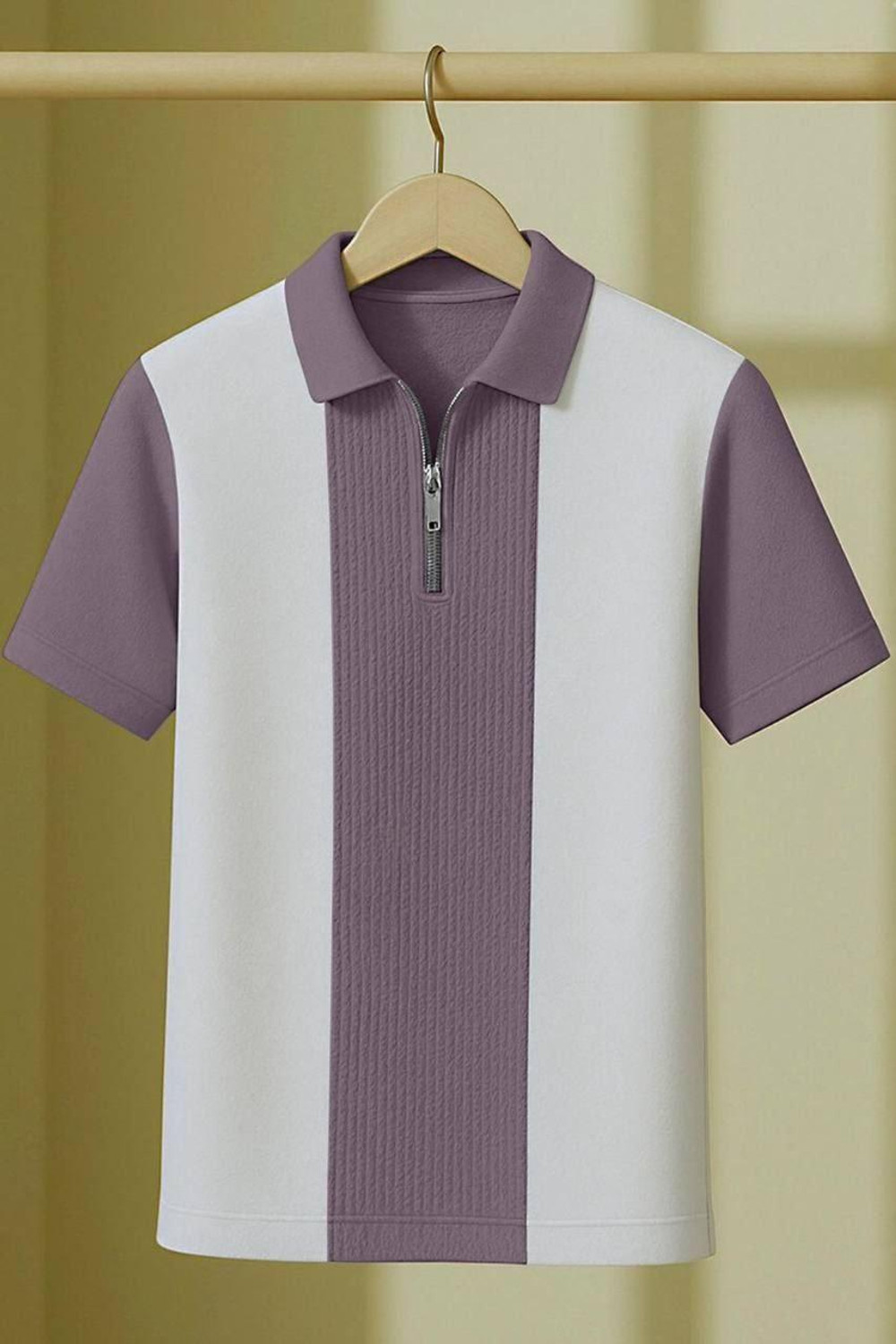 Image of Mahinush Colorblock, Self Design Men Polo Neck White, Purple T-Shirt
