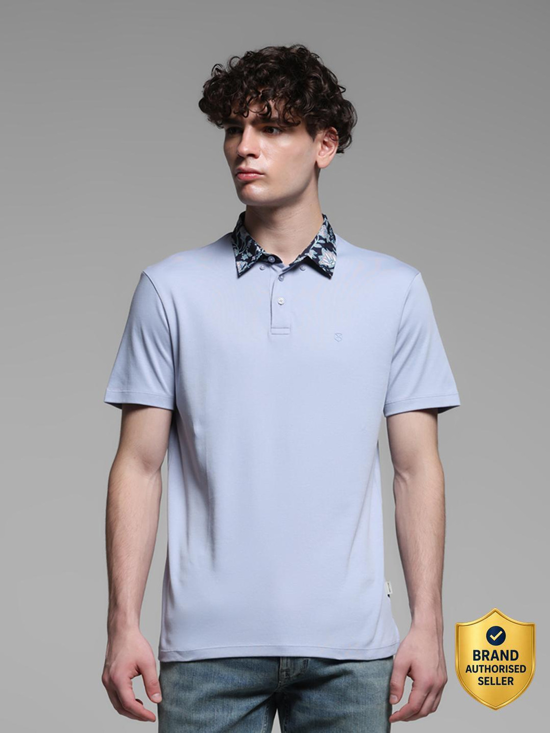 JACK & JONES Solid Men Polo Neck Blue T-Shirt