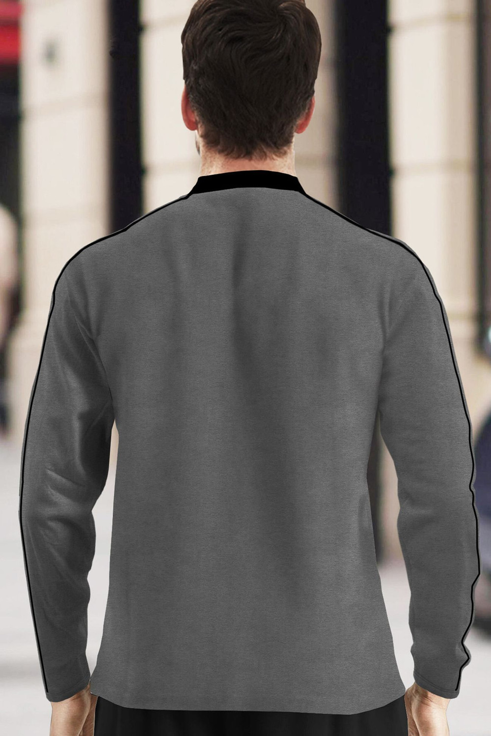 Image of TRIPR Solid Men Mandarin Collar Grey, Black T-Shirt