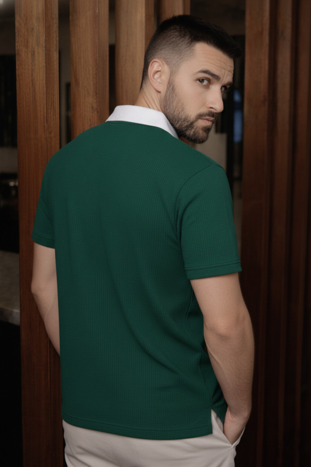 Image of Try This Colorblock, Printed Men Polo Neck Green T-Shirt