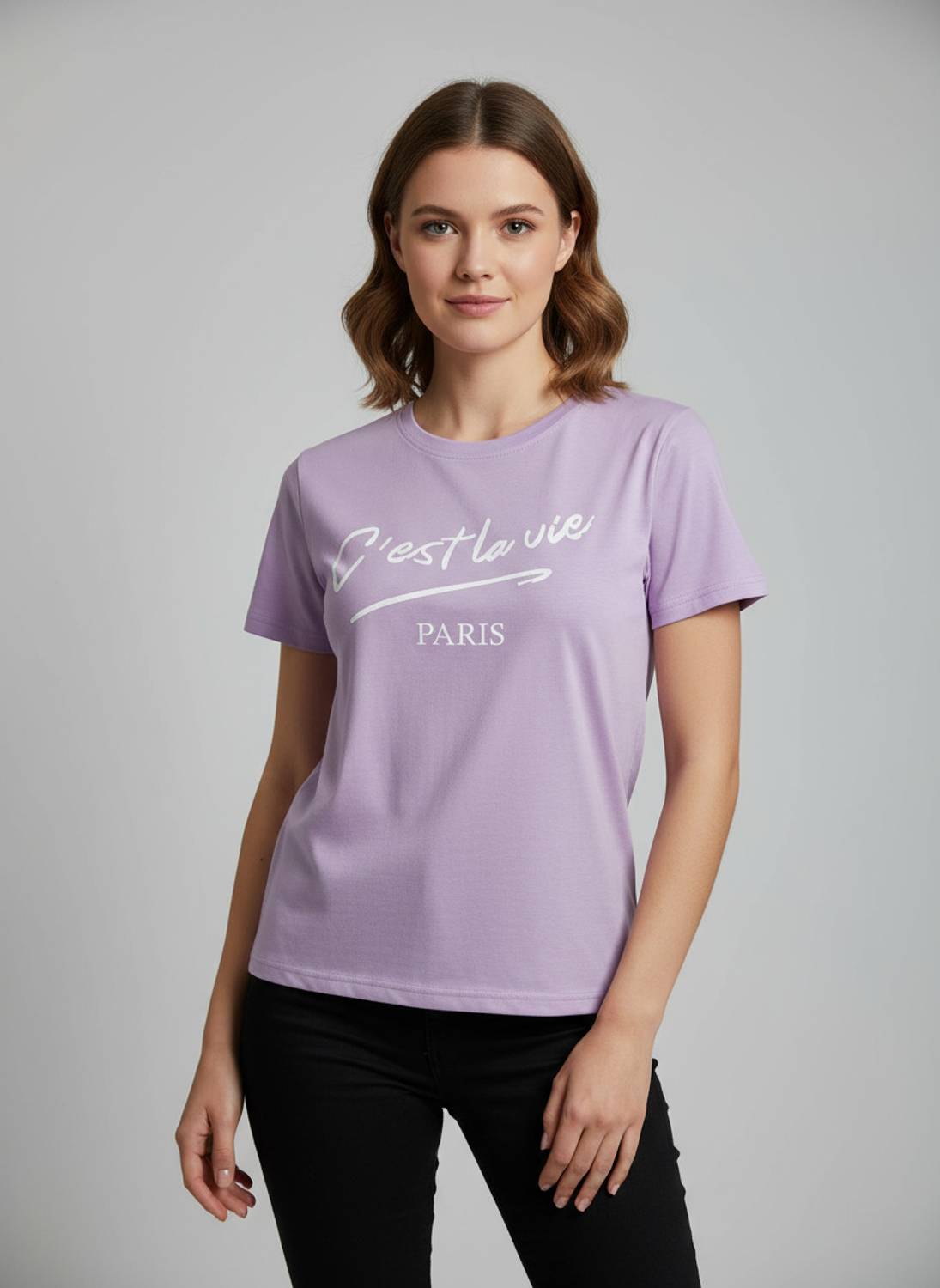 Calm Down Printed Women Round Neck Purple T-Shirt