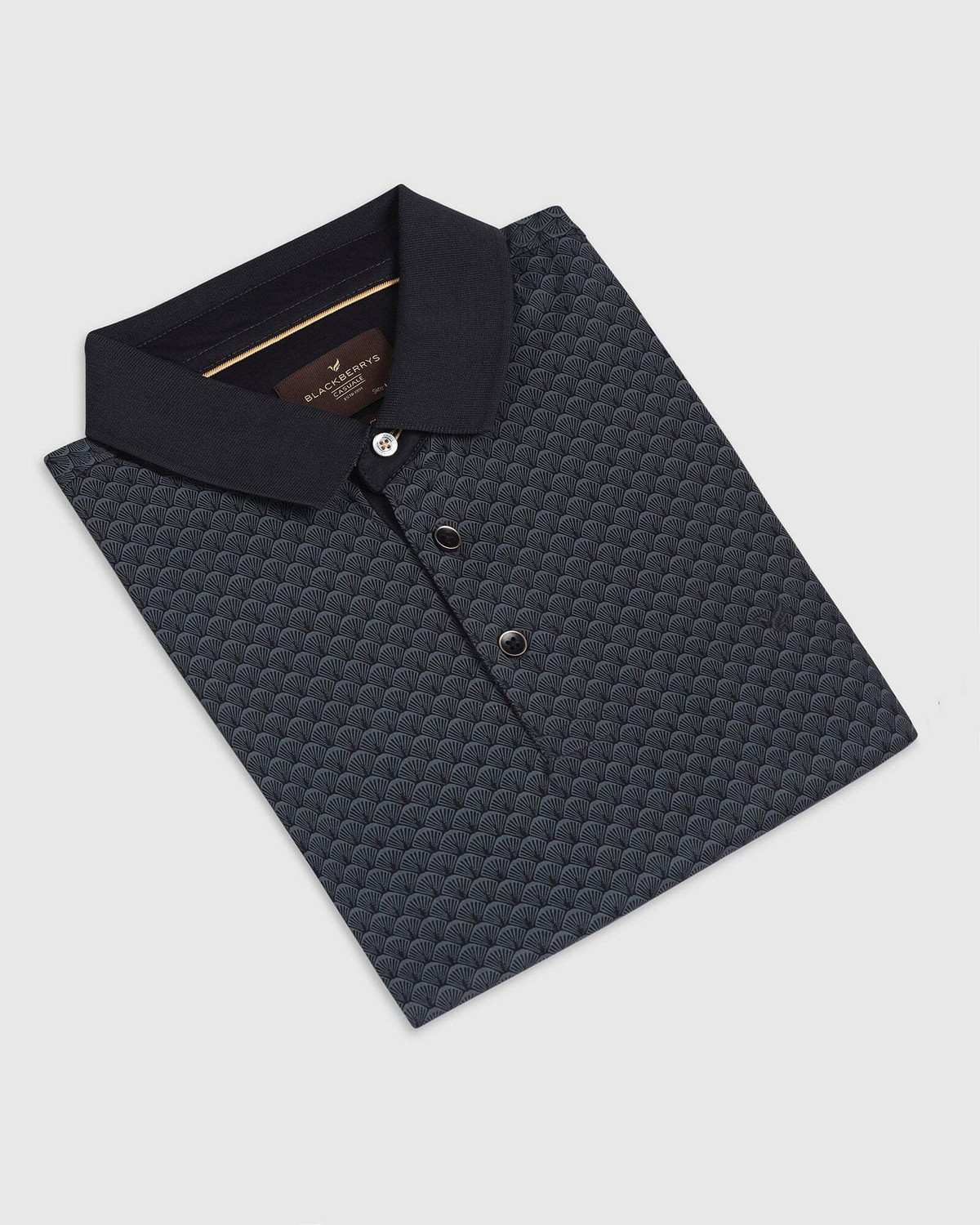Image of Blackberrys Self Design Men Polo Neck Black T-Shirt