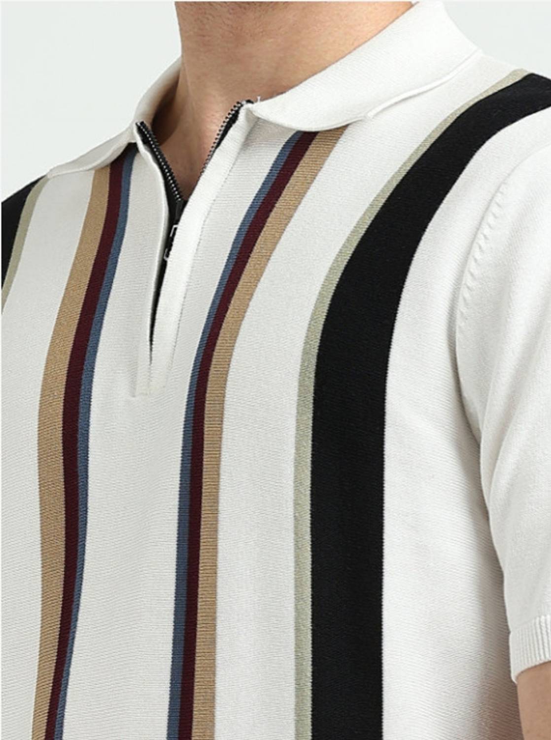 MOHICANS Multicolor Striped Polo Neck T-Shirt - Image 4