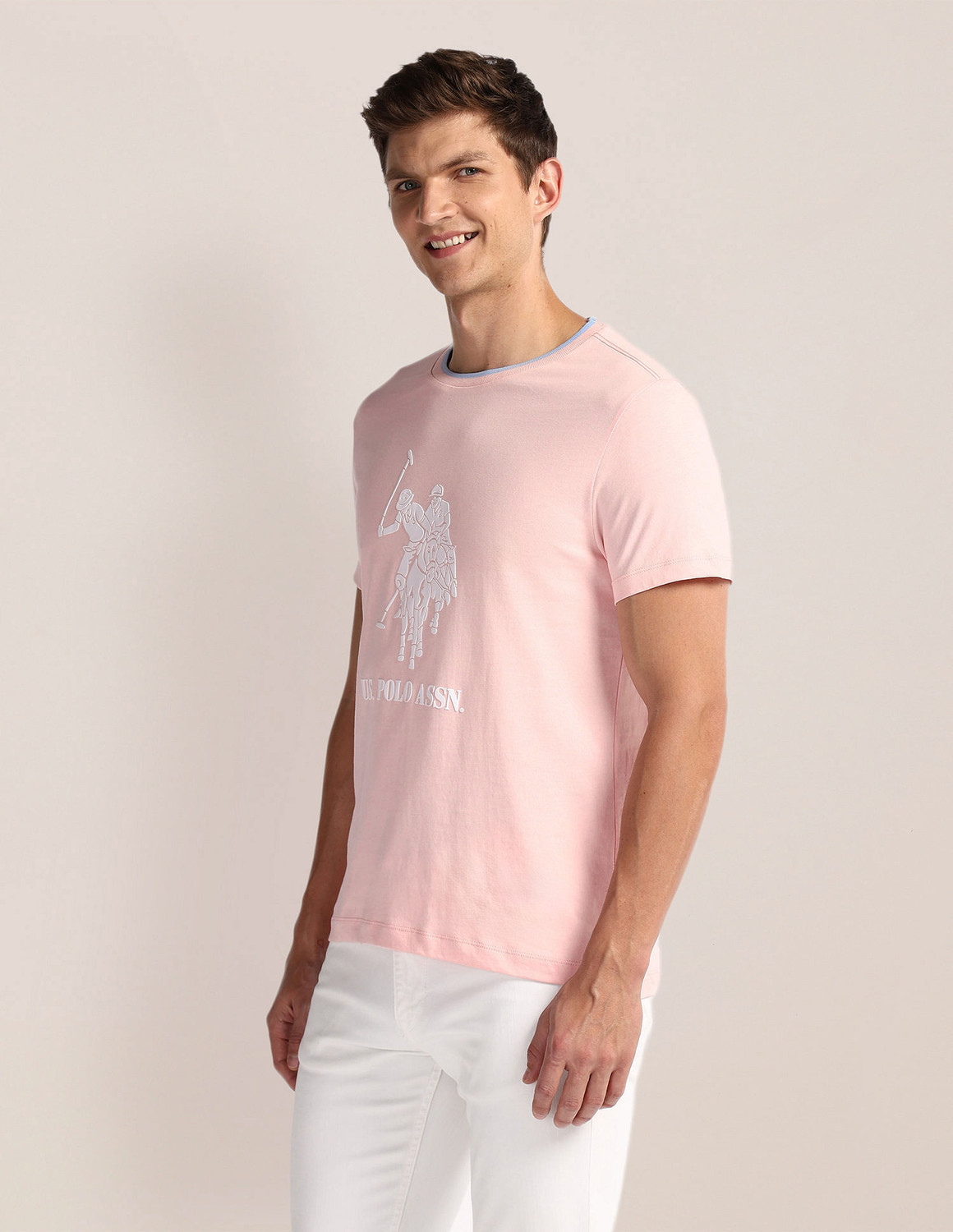 Image of U.S. POLO ASSN. Printed Men Round Neck White T-Shirt
