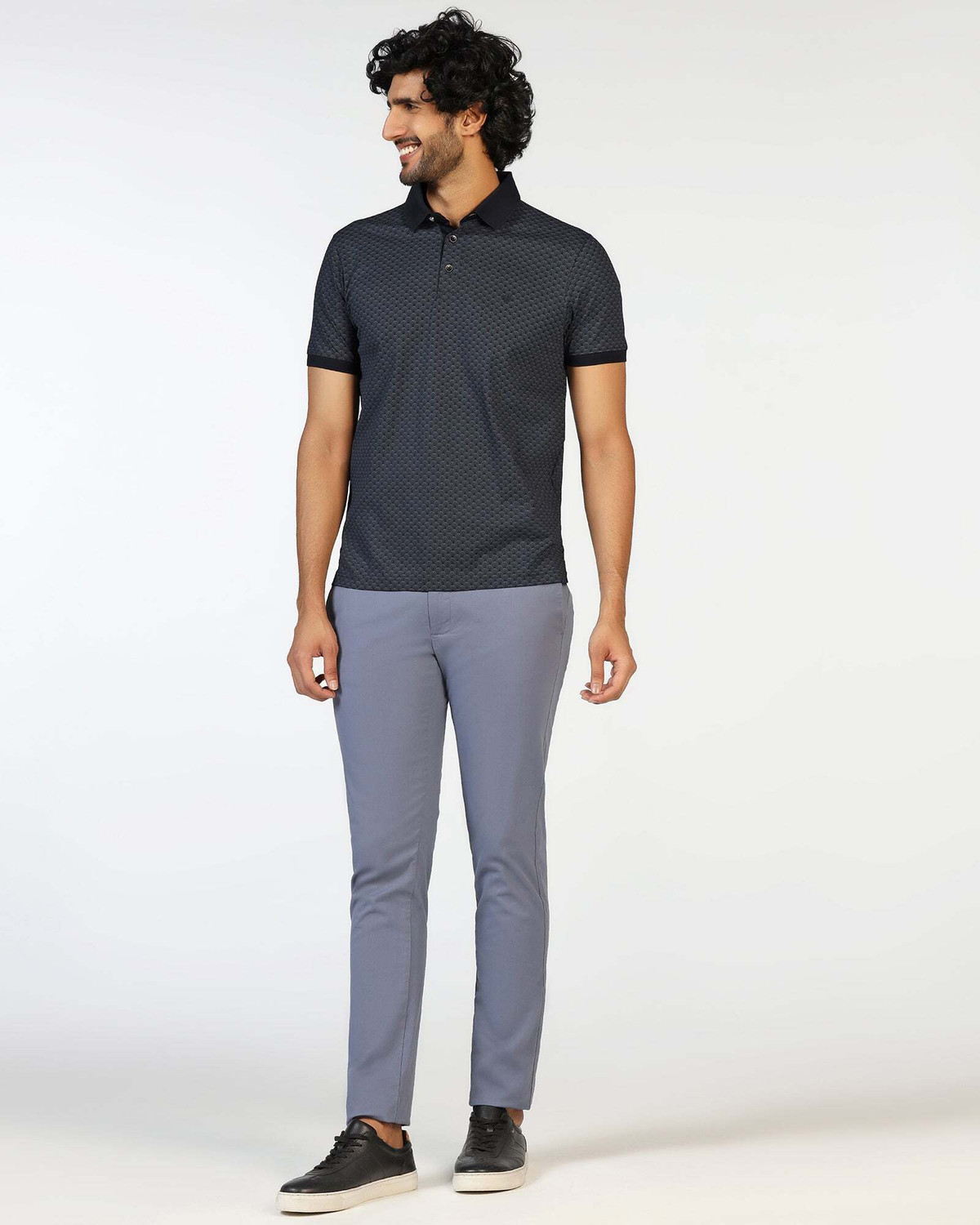 Image of Blackberrys Self Design Men Polo Neck Black T-Shirt