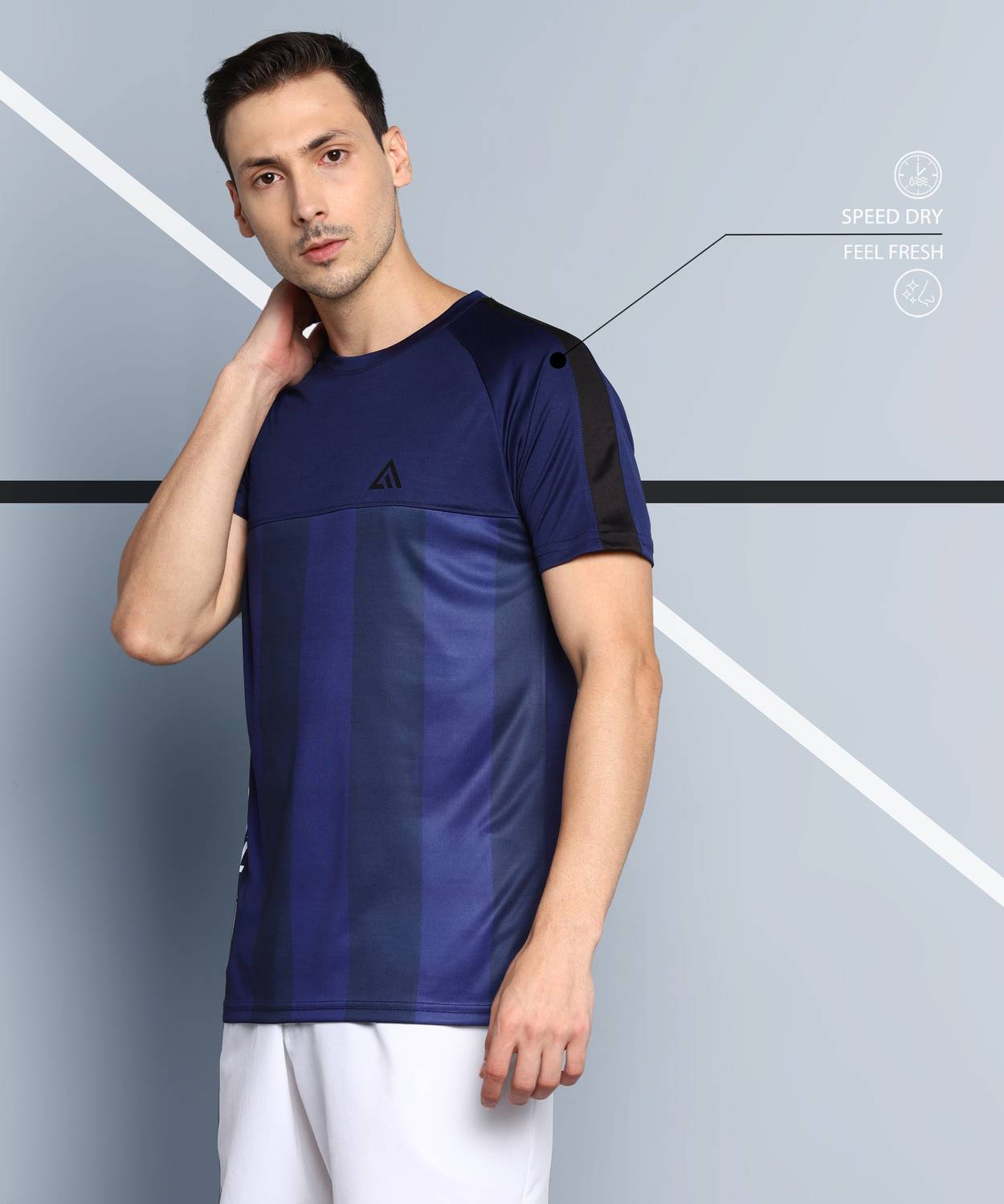 Adrenex Striped Men Round Neck Blue T-Shirt