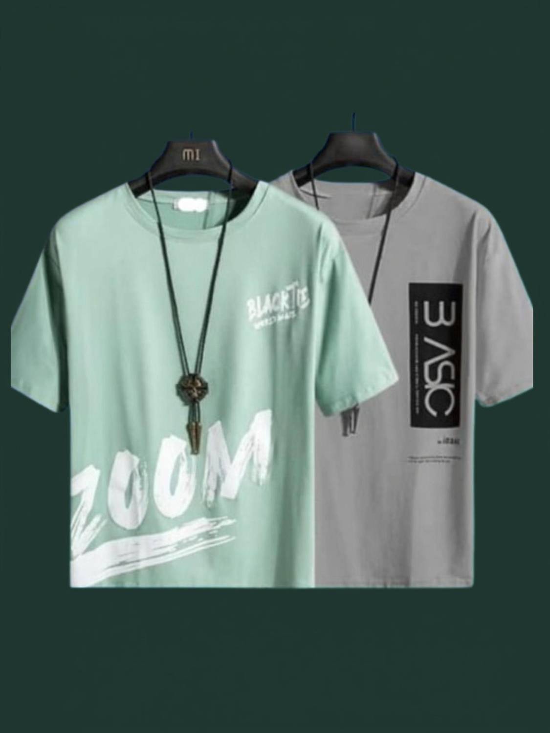 JSIYA Men Grey, Green Printed Round Neck T-Shirt - Image 1