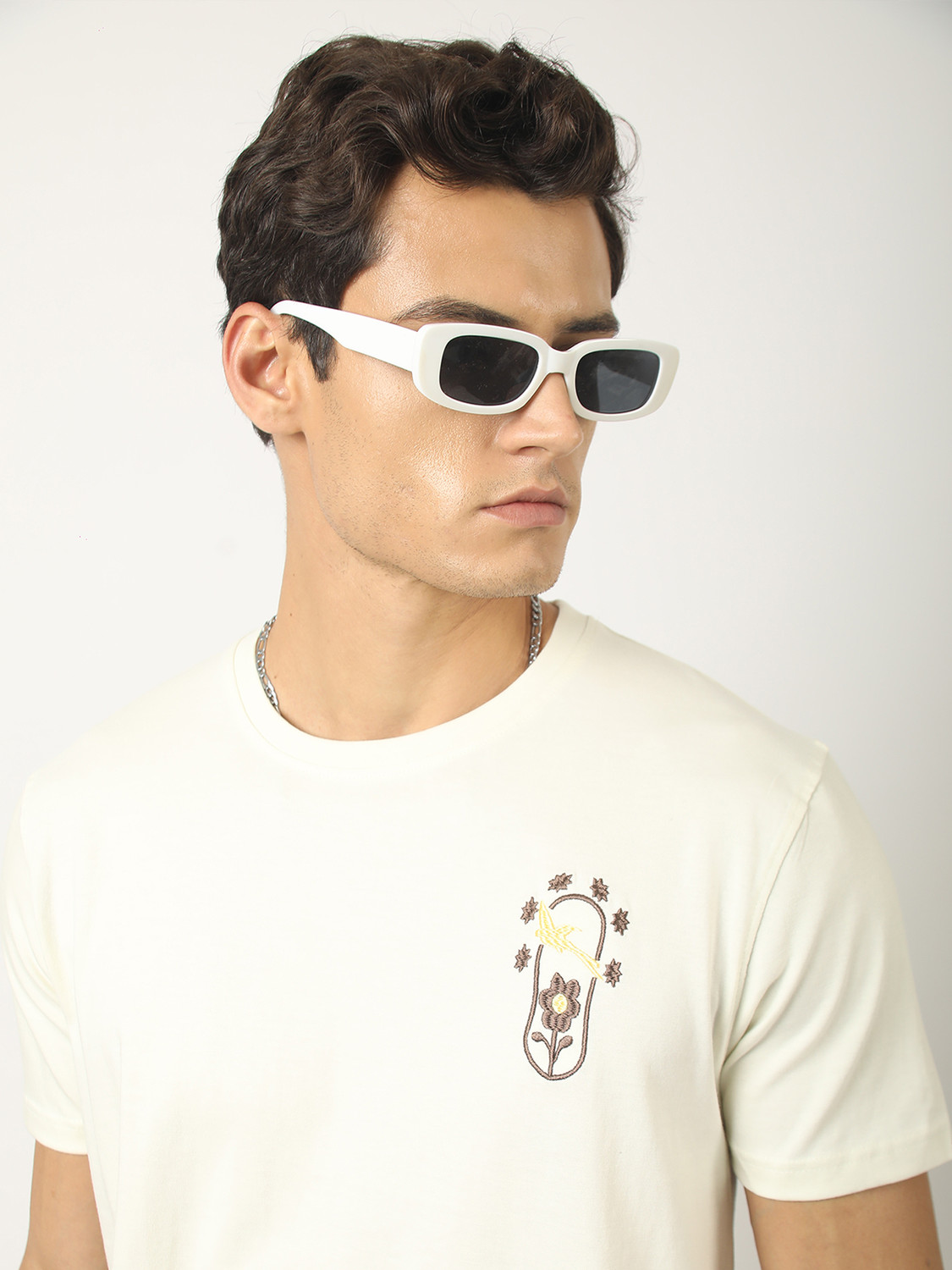 Image of MANIAC Printed Men Round Neck White, Brown T-Shirt