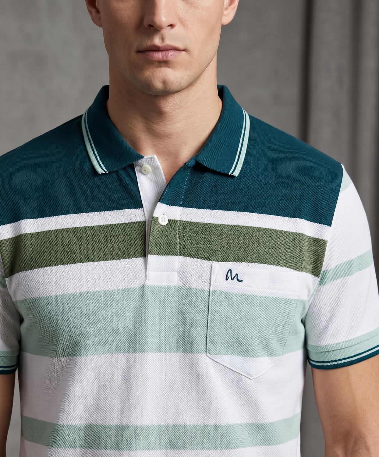 Maler Striped Men Polo Neck Dark Green, White T-Shirt