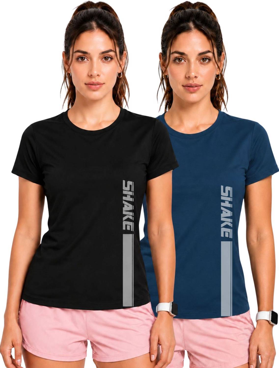 3colors Printed Women Round Neck Black, Blue T-Shirt
