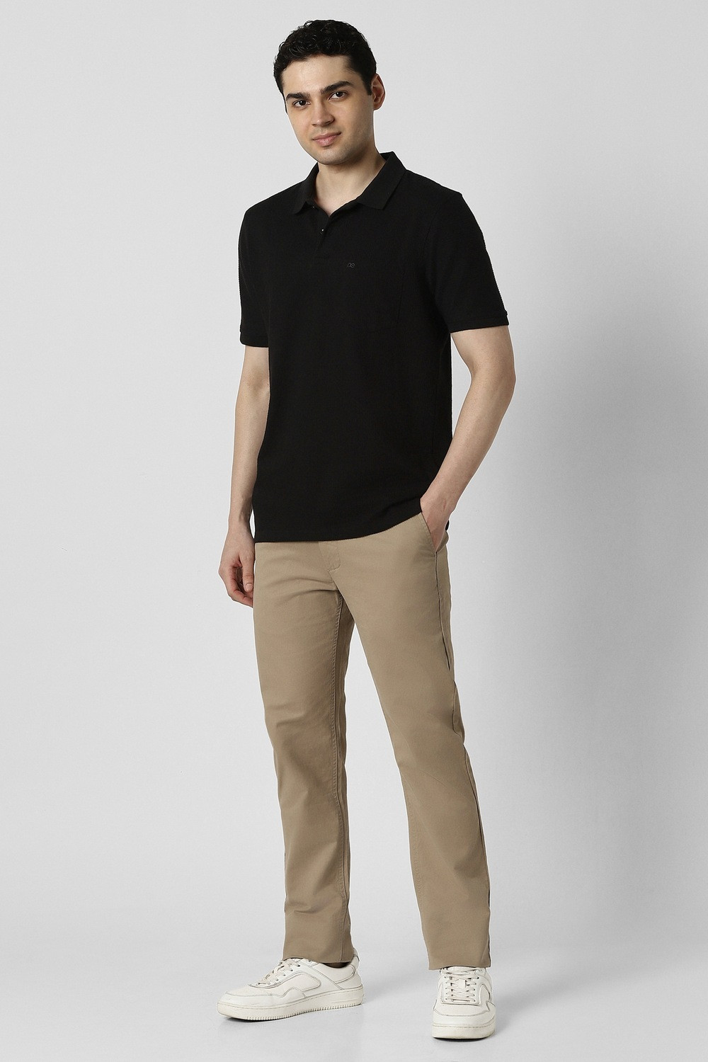 Image of PETER ENGLAND Solid Men Polo Neck Black T-Shirt