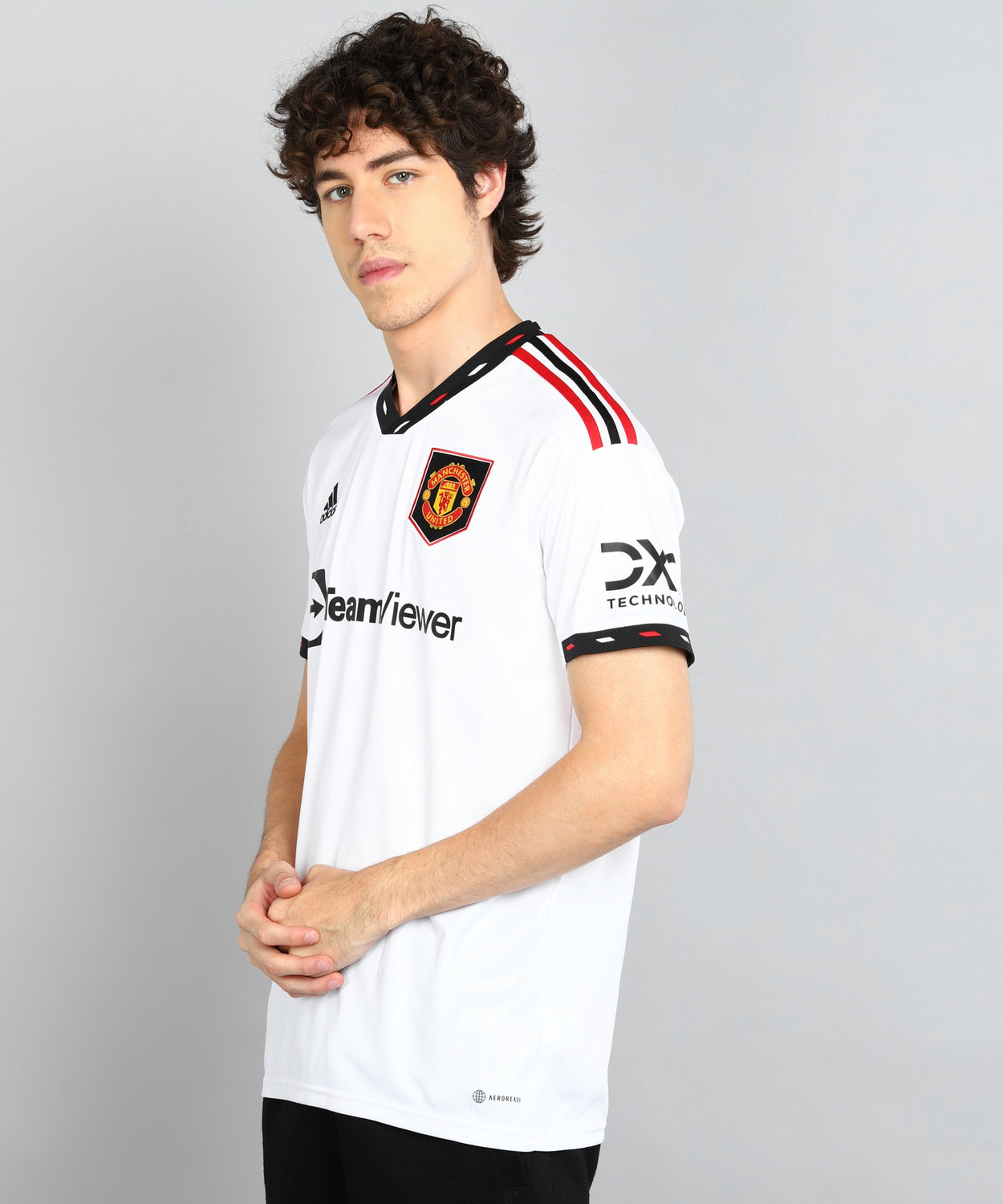 Image of ADIDAS Printed Men V Neck White T-Shirt