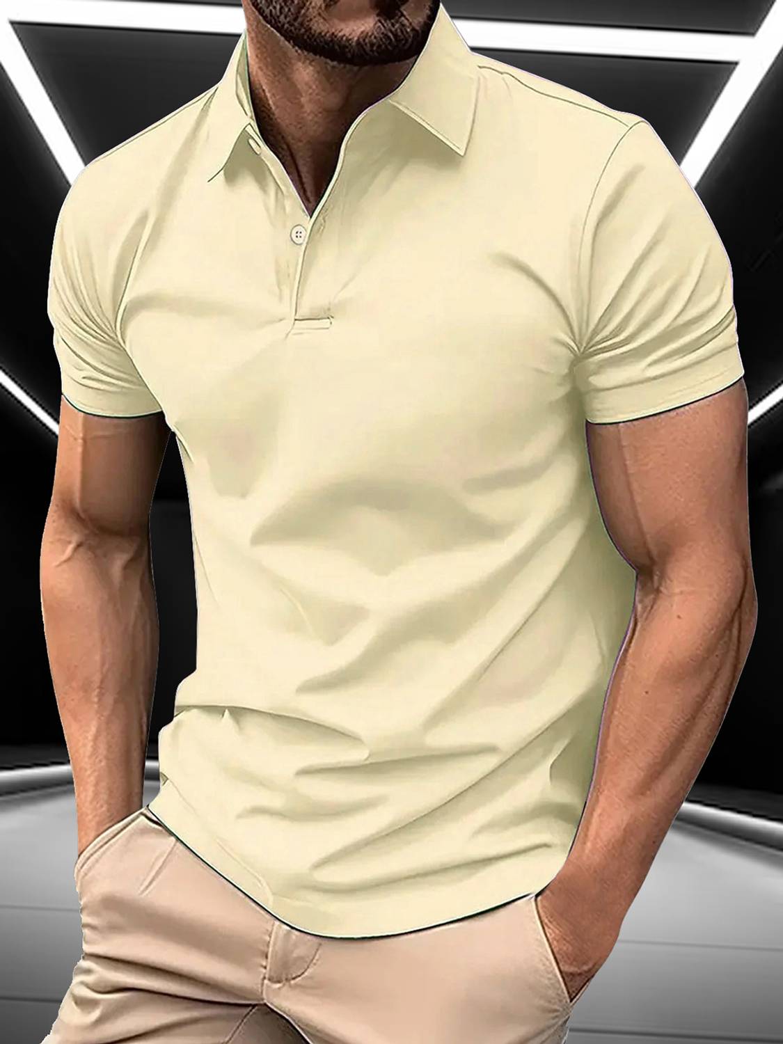 AIN6 Solid Men Polo Neck Beige T-Shirt