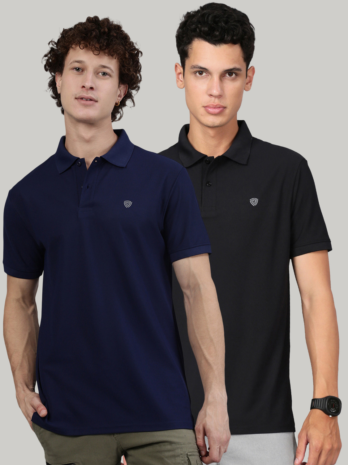 Image of LUX cozi Solid Men Polo Neck Black, Dark Blue T-Shirt