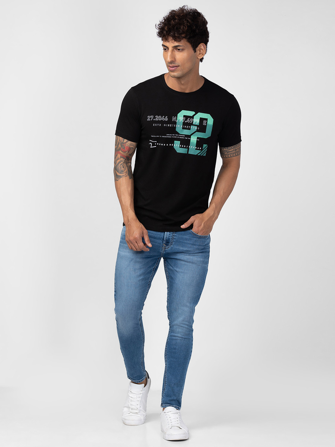 Image of Spykar Typography Men Round Neck Black T-Shirt