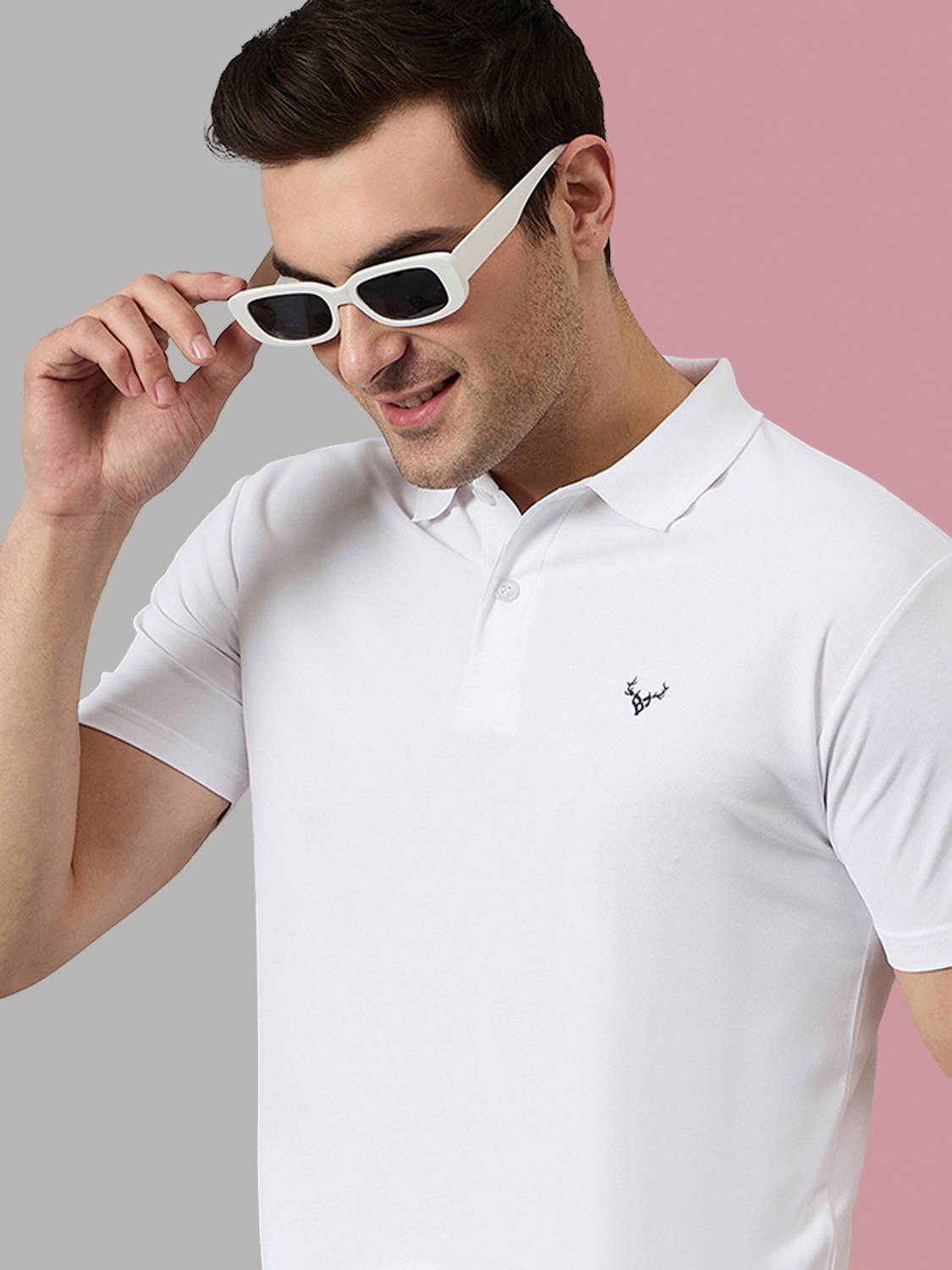 BRONATION Solid Men Polo Neck White T-Shirt