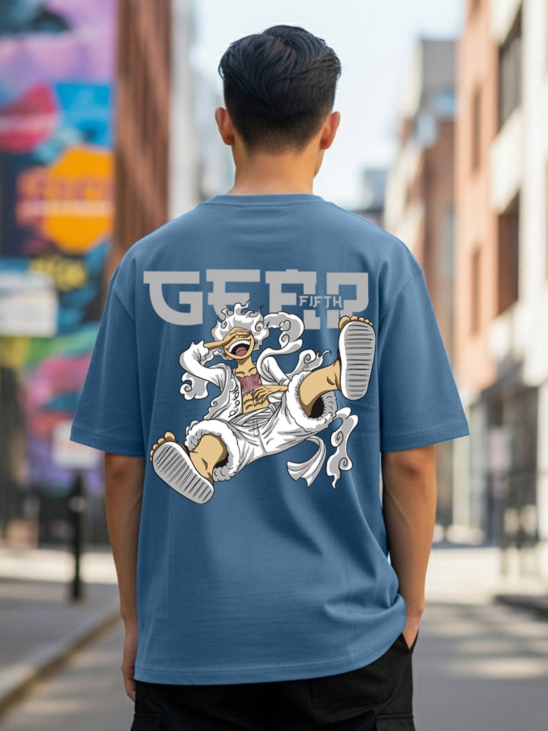 HAWKLYN Men Graphic Print Round Neck Cotton Blend Blue T-Shirt