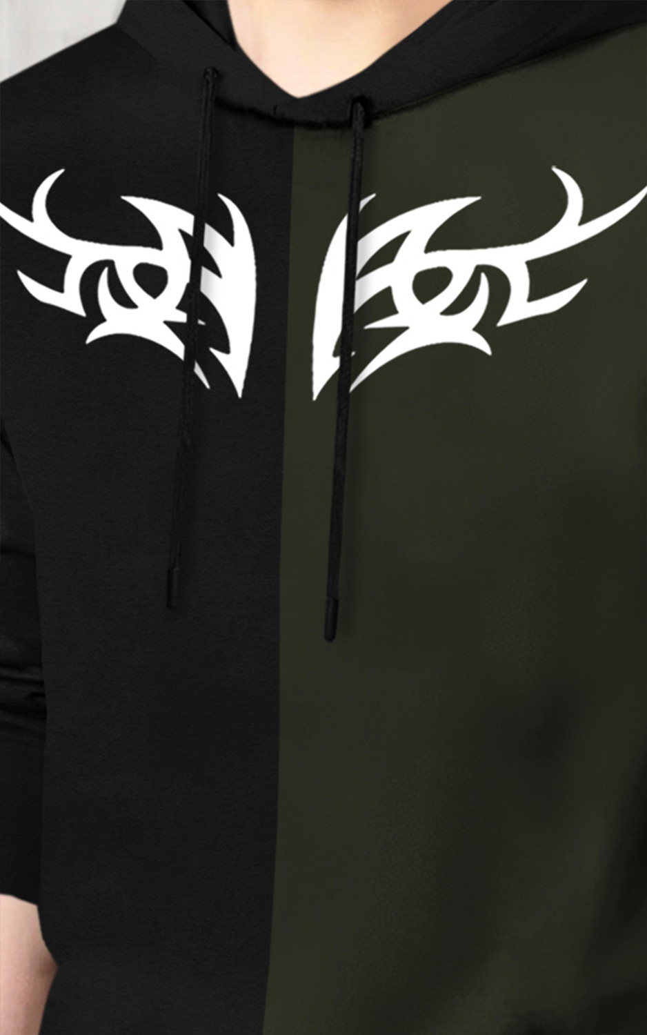 Image of BLIVE Printed Men Hooded Neck Black, Dark Green T-Shirt