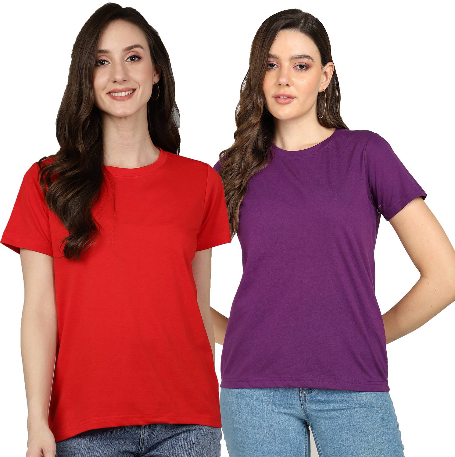 Adyavastram Solid Women Round Neck Purple T-Shirt