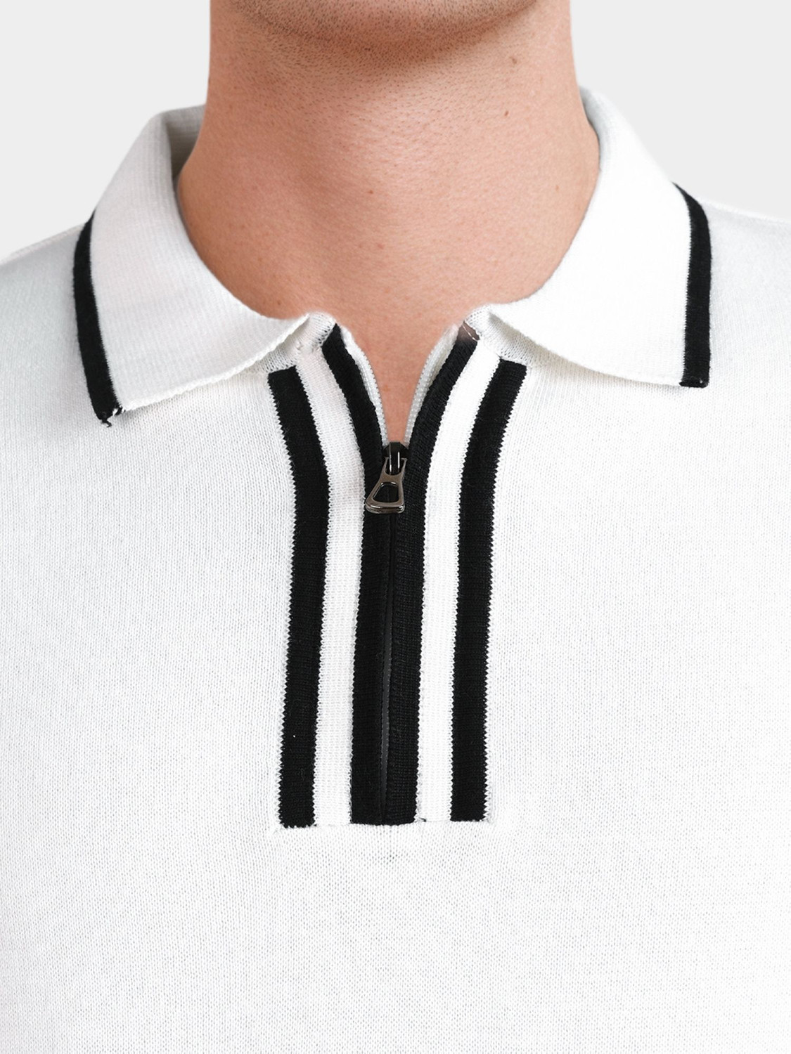 Image of The Indian Garage Co. Solid Men Polo Neck White T-Shirt