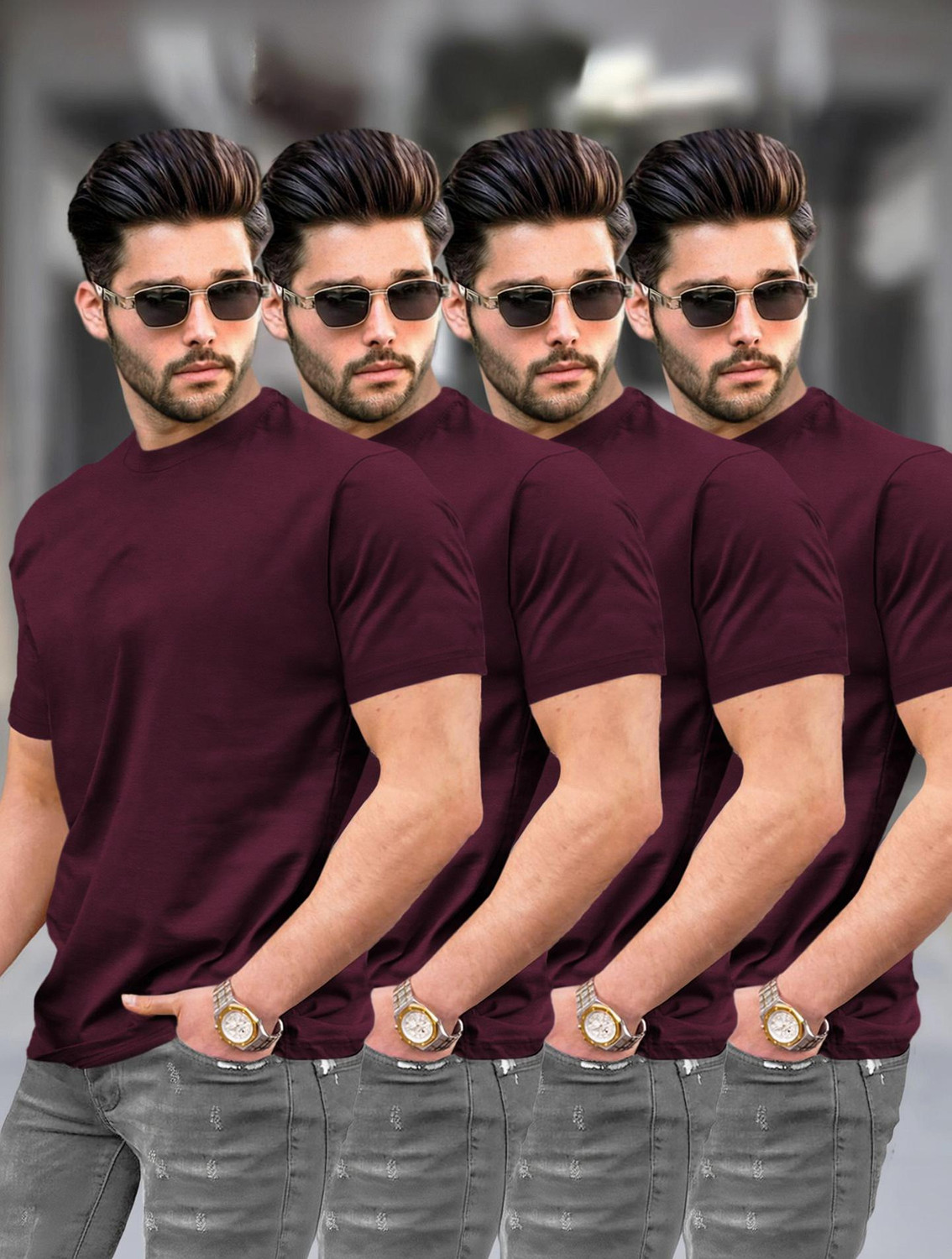 Image of TRIPR Solid Men Round Neck Multicolor T-Shirt