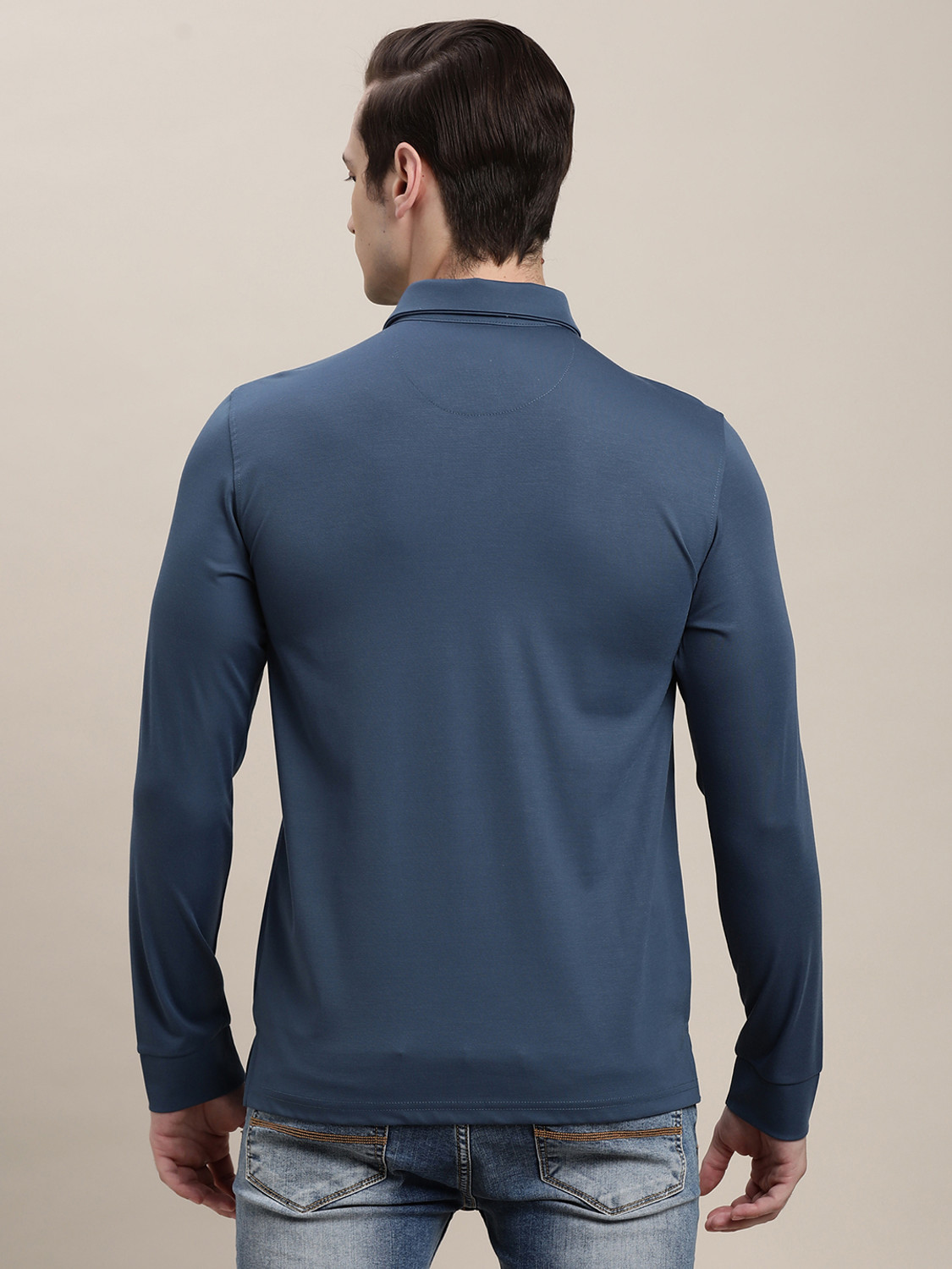 Image of TURTLE Solid Men Polo Neck Blue T-Shirt