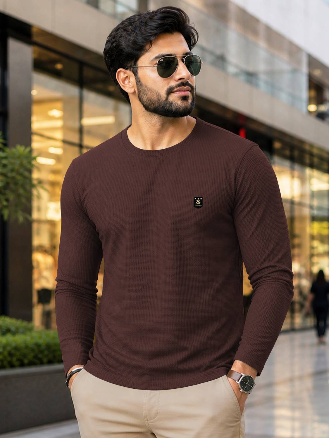 VeBNoR Men Solid Round Neck Polyester Brown T-Shirt