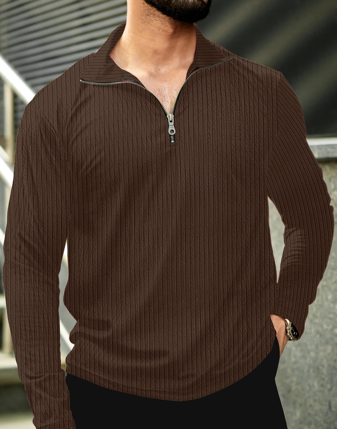 Image of KAJARU Self Design Men Polo Neck Brown T-Shirt