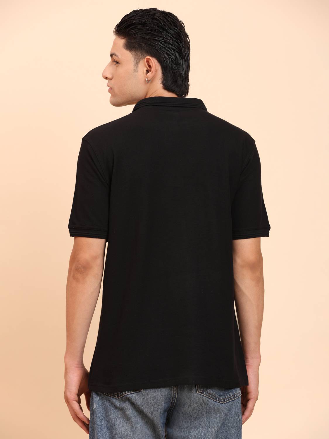 METRONAUT Solid Men Polo Neck Black T-Shirt - Image 2