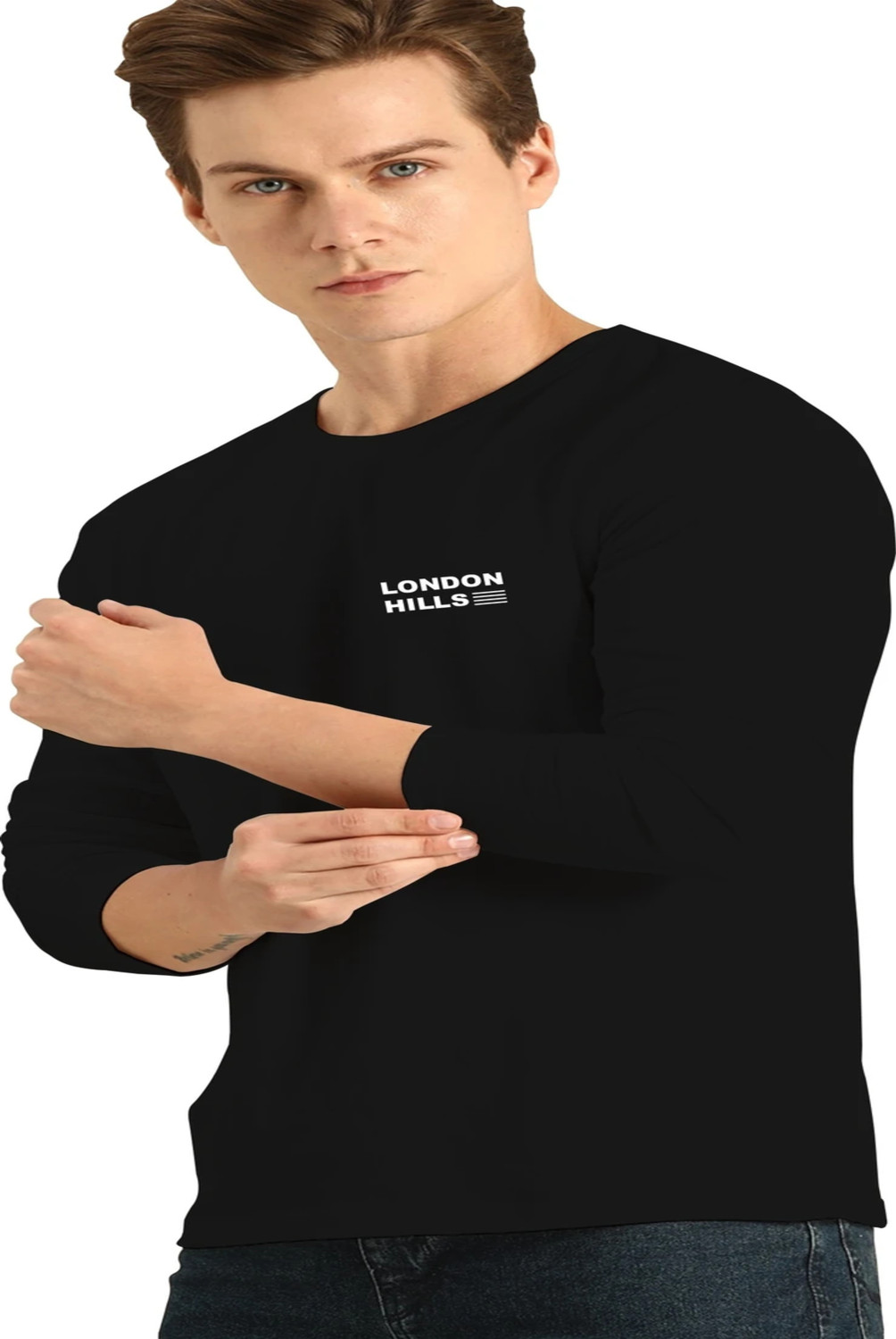 Image of London Hills Printed Men Round Neck Black T-Shirt