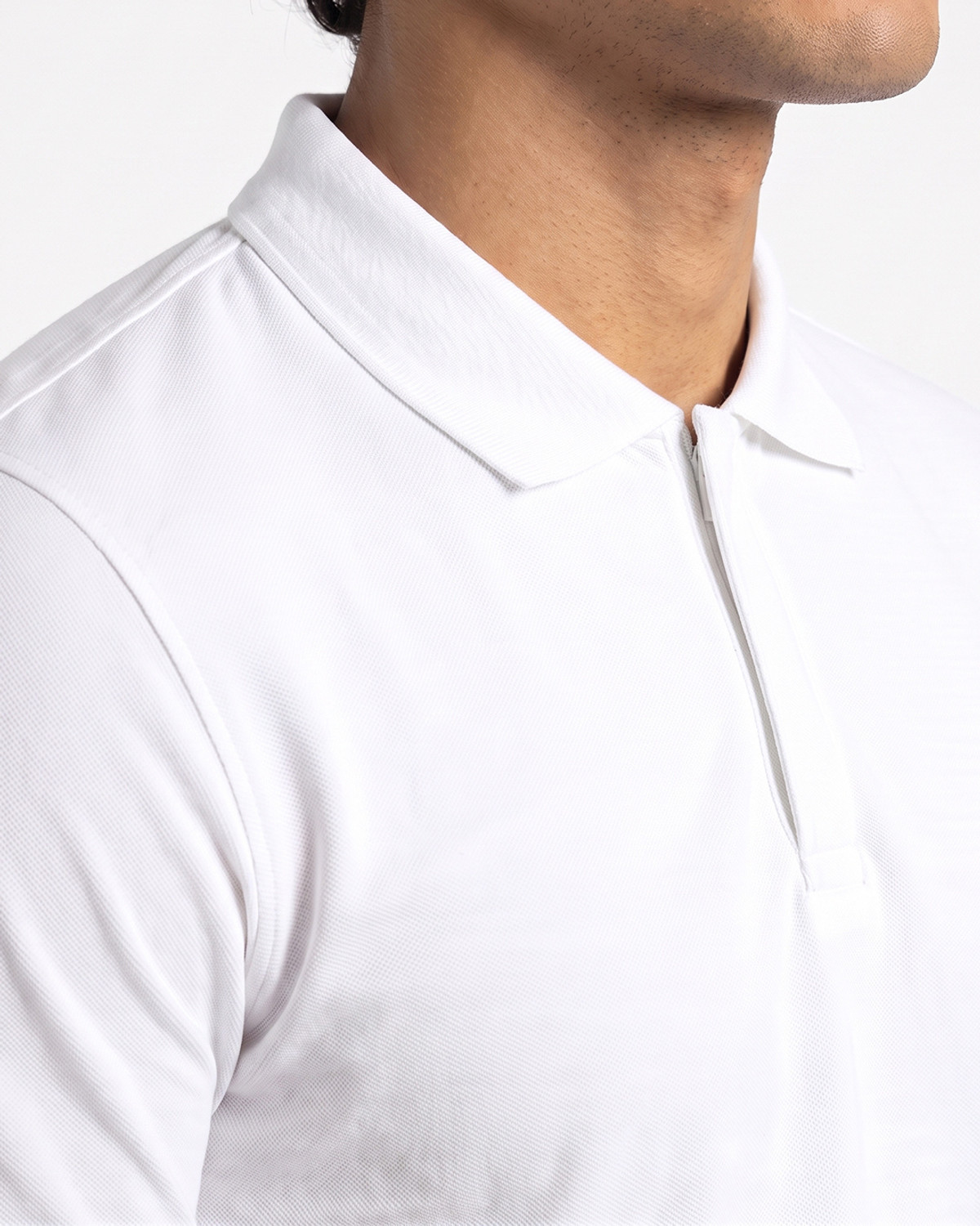 Image of BEWAKOOF Men Self Design Polo Neck Pure Cotton White T-Shirt