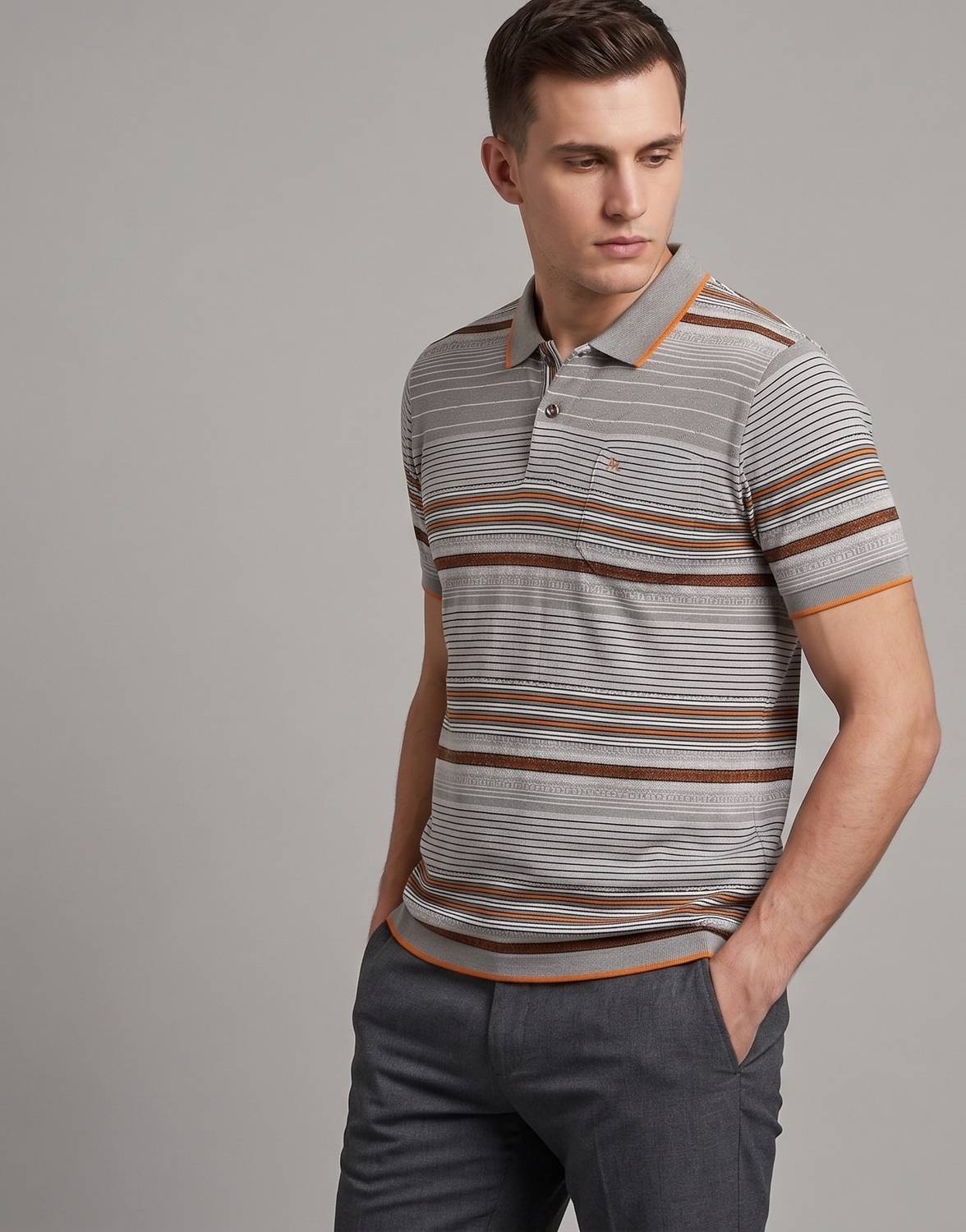 Maler Striped Brown Polo Neck T-Shirt - Image 4