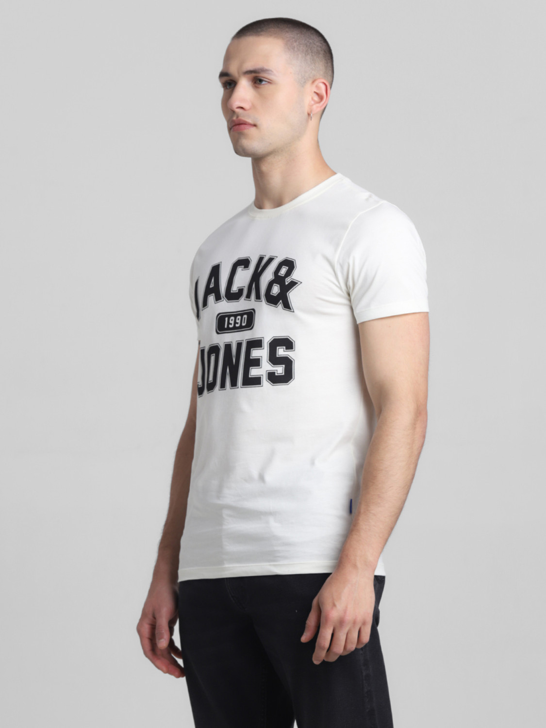 Image of JACK & JONES Typography Men Round Neck White T-Shirt