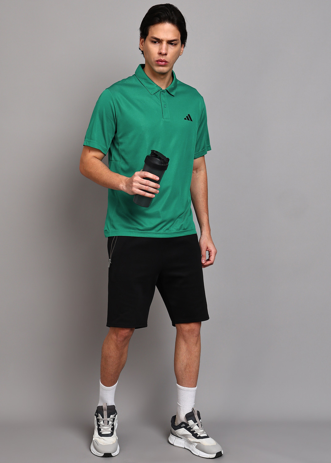 Image of ADIDAS Men Solid Polo Neck Polyester Green T-Shirt