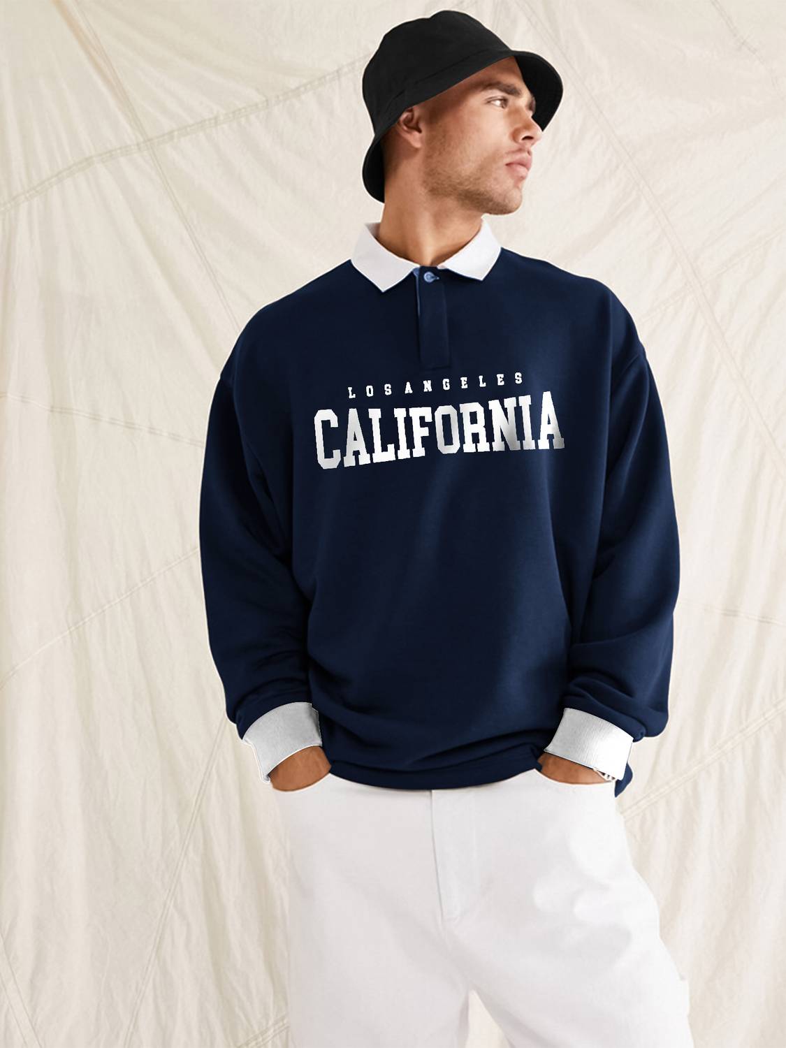 Jump Cuts Men Typography Polo Neck Cotton Blend Navy Blue T-Shirt