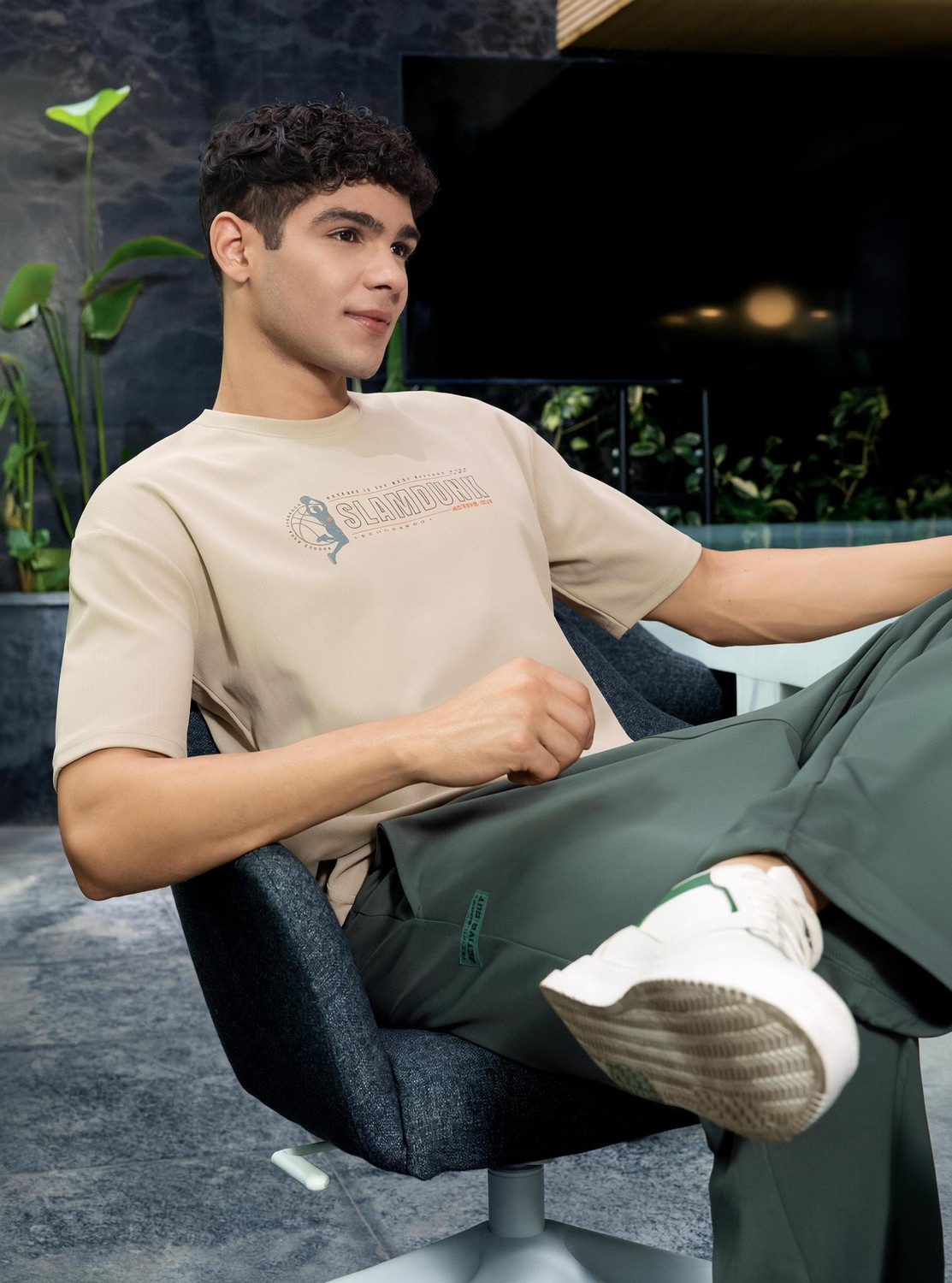 Image of TECHNOSPORT Sporty Men Round Neck Beige T-Shirt