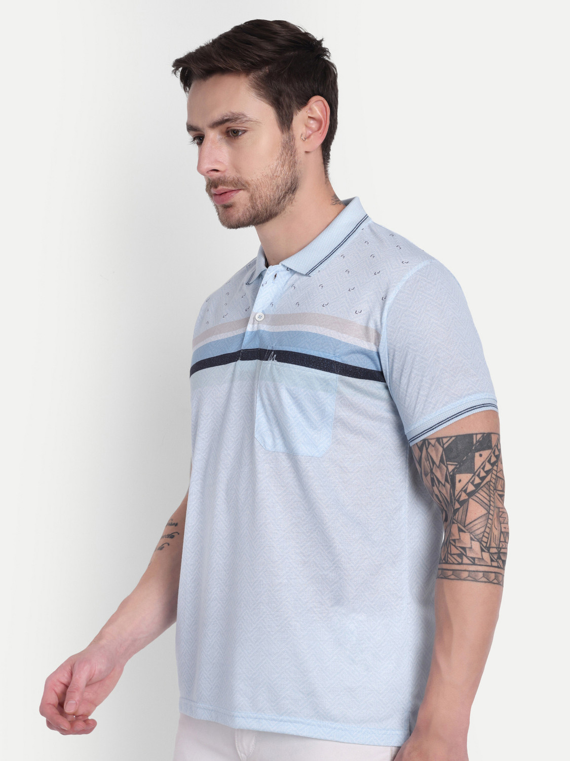 Image of Clubble Printed Men Polo Neck Blue T-Shirt